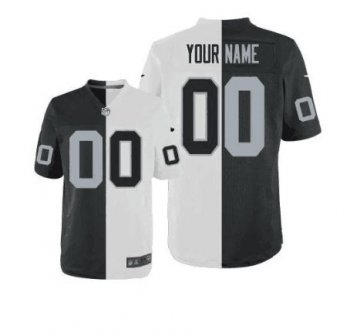 Oakland Raiders Customized White/Black Men's Stitched Elite Split jersey