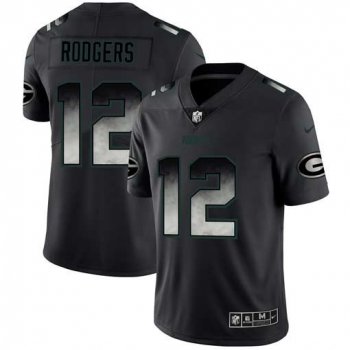 Men Green Bay Packers 12 Rodgers Nike Teams Black Smoke Fashion Limited NFL Jerseys