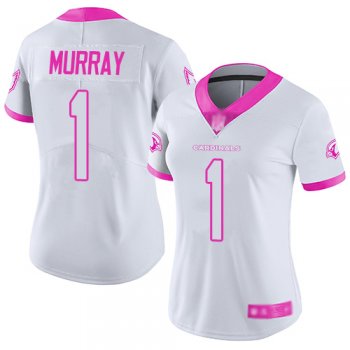 Women's #1 Limited Kyler Murray White/Pink Football Jersey: Arizona Cardinals Rush Fashion