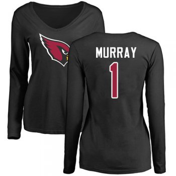 Women's #1 Kyler Murray Black Football Name & Number Logo : Arizona Cardinals Long Sleeve T-Shirt