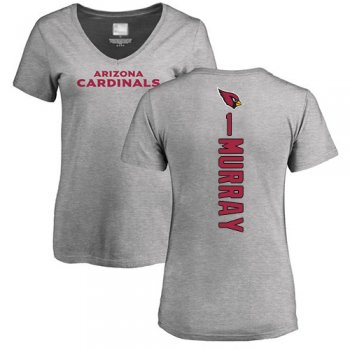 Women's #1 Kyler Murray Ash Football Backer V-Neck : Arizona Cardinals T-Shirt