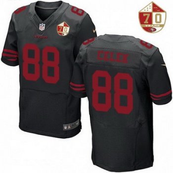 Men's San Francisco 49ers #88 Garrett Celek Black Color Rush 70th Anniversary Patch Stitched NFL Nike Elite Jersey