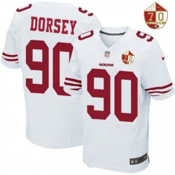 Men's San Francisco 49ers #90 Glenn Dorsey White 70th Anniversary Patch Stitched NFL Nike Elite Jersey