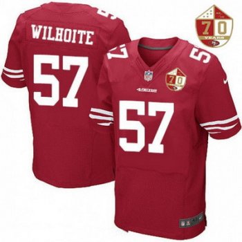 Men's San Francisco 49ers #57 Michael Wilhoite Scarlet Red 70th Anniversary Patch Stitched NFL Nike Elite Jersey