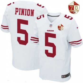 Men's San Francisco 49ers #5 Bradley Pinion White 70th Anniversary Patch Stitched NFL Nike Elite Jersey