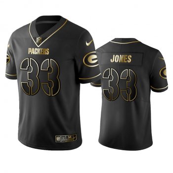 Men's NFL 100 Aaron Jones Green Bay Packers Black Golden Edition Vapor Untouchable Limited Jersey