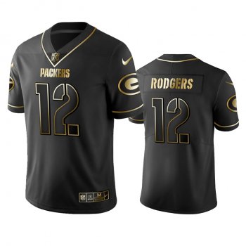 Men's NFL 100 Commercial Aaron Rodgers Green Bay Packers Black Golden Edition Vapor Untouchable Limited Jersey