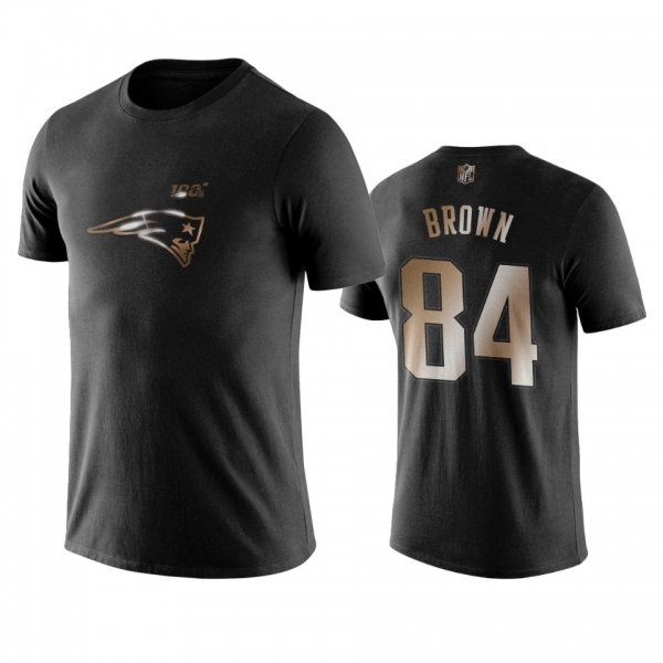 Men's Antonio Brown New England Patriots Black Golden 100th Season T-Shirt