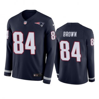 Men's New England Patriots Antonio Brown Navy Therma Long Sleeve Jersey