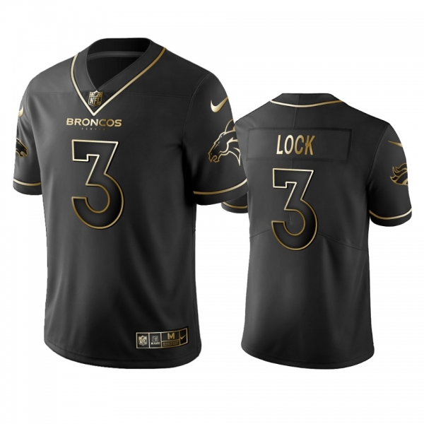 Men's Drew Lock Broncos Black Golden Edition Vapor Limited Jersey