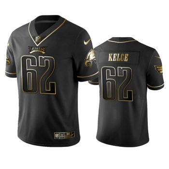 Men's NFL 100 Commercial Jason Kelce Philadelphia Eagles Black Golden Edition Vapor Untouchable Limited Jersey