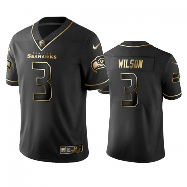 Men's NFL 100 Commercial Russell Wilson Seattle Seahawks Black Golden Edition Vapor Untouchable Limited Jersey