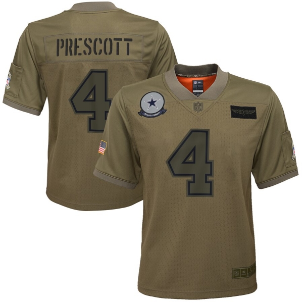 Youth Dallas Cowboys #4 Dak Prescott 2019 Camo Salute To Service Stitched NFL Jersey