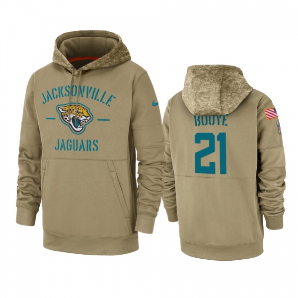 Jacksonville Jaguars A.J. Bouye Tan 2019 Salute to Service Sideline Therma Pullover Hoodie