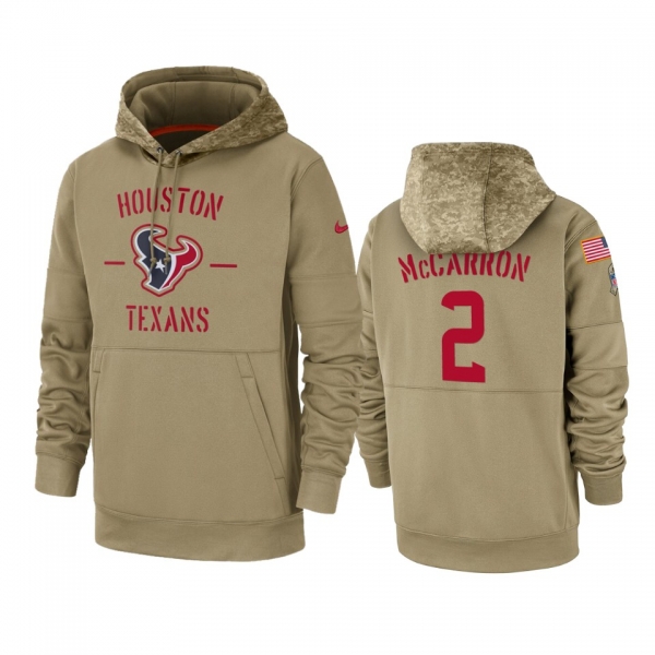 Houston Texans AJ McCarron Tan 2019 Salute to Service Sideline Therma Pullover Hoodie