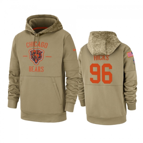 Chicago Bears Akiem Hicks Tan 2019 Salute to Service Sideline Therma Pullover Hoodie