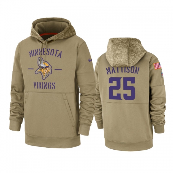 Minnesota Vikings Alexander Mattison Tan 2019 Salute to Service Sideline Therma Pullover Hoodie