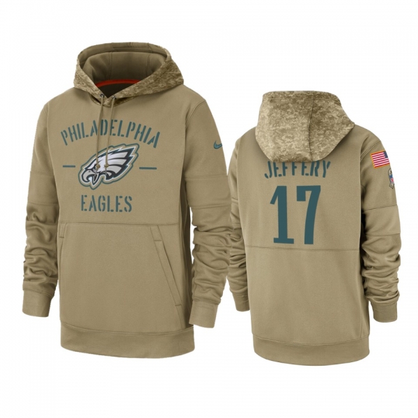 Philadelphia Eagles Alshon Jeffery Tan 2019 Salute to Service Sideline Therma Pullover Hoodie