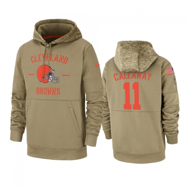 Cleveland Browns Antonio Callaway Tan 2019 Salute to Service Sideline Therma Pullover Hoodie