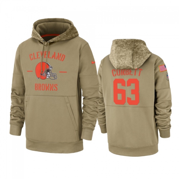 Cleveland Browns Austin Corbett Tan 2019 Salute to Service Sideline Therma Pullover Hoodie