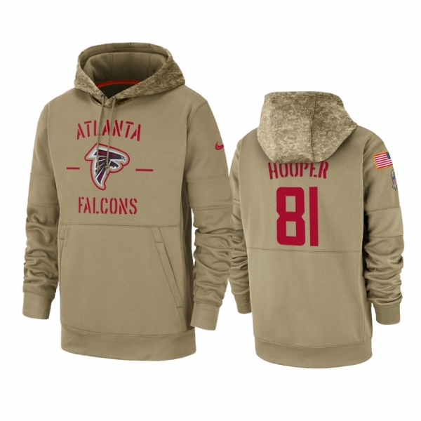 Atlanta Falcons Austin Hooper Tan 2019 Salute to Service Sideline Therma Pullover Hoodie