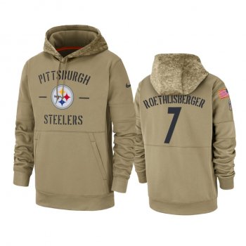 Pittsburgh Steelers Ben Roethlisberger Tan 2019 Salute to Service Sideline Therma Pullover Hoodie