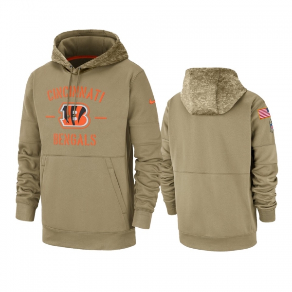 Cincinnati Bengals Tan 2019 Salute to Service Sideline Therma Pullover Hoodie