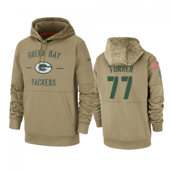 Green Bay Packers Billy Turner Tan 2019 Salute to Service Sideline Therma Pullover Hoodie