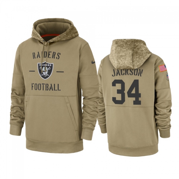 Oakland Raiders Bo Jackson Tan 2019 Salute to Service Sideline Therma Pullover Hoodie