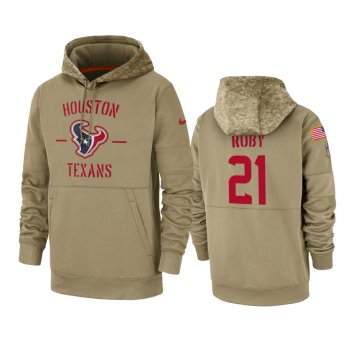 Houston Texans Bradley Roby Tan 2019 Salute to Service Sideline Therma Pullover Hoodie