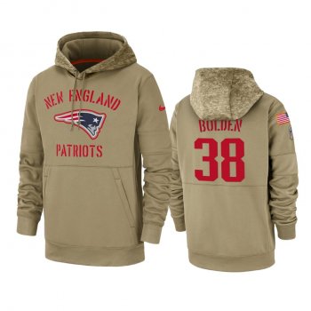 New England Patriots Brandon Bolden Tan 2019 Salute to Service Sideline Therma Pullover Hoodie