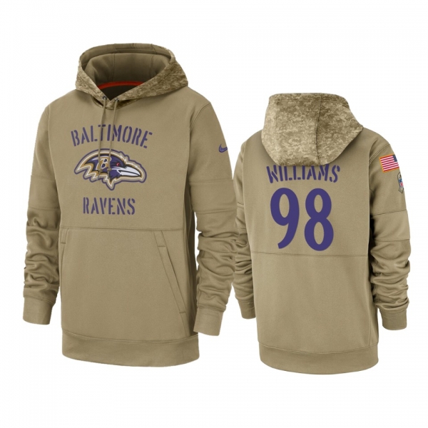 Baltimore Ravens Brandon Williams Tan 2019 Salute to Service Sideline Therma Pullover Hoodie