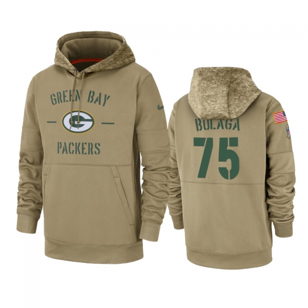 Green Bay Packers Bryan Bulaga Tan 2019 Salute to Service Sideline Therma Pullover Hoodie