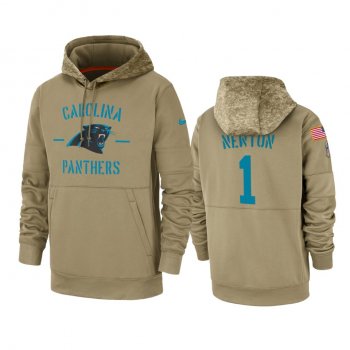 Carolina Panthers Cam Newton Tan 2019 Salute to Service Sideline Therma Pullover Hoodie