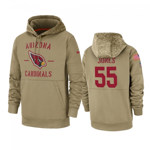 Arizona Cardinals Chandler Jones Tan 2019 Salute to Service Sideline Therma Pullover Hoodie