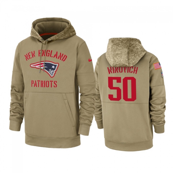 New England Patriots Chase Winovich Tan 2019 Salute to Service Sideline Therma Pullover Hoodie