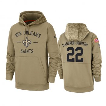 New Orleans Saints Chauncey Gardner-Johnson Tan 2019 Salute to Service Sideline Therma Pullover Hoodie