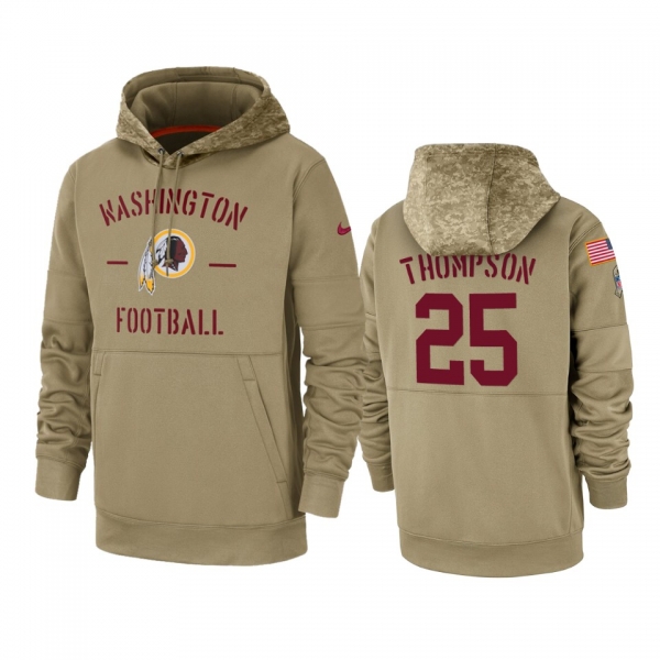 Washington Redskins Chris Thompson Tan 2019 Salute to Service Sideline Therma Pullover Hoodie