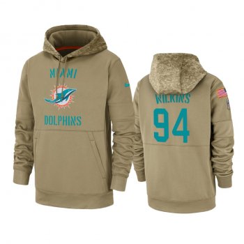 Miami Dolphins Christian Wilkins Tan 2019 Salute to Service Sideline Therma Pullover Hoodie