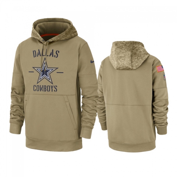 Dallas Cowboys Tan 2019 Salute to Service Sideline Therma Pullover Hoodie