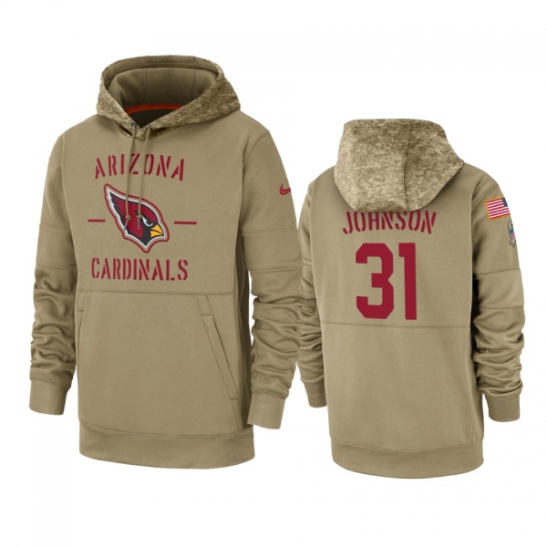 Arizona Cardinals David Johnson Tan 2019 Salute to Service Sideline Therma Pullover Hoodie