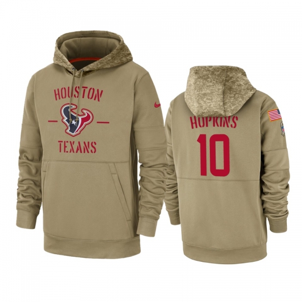 Houston Texans DeAndre Hopkins Tan 2019 Salute to Service Sideline Therma Pullover Hoodie