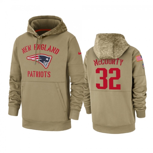 New England Patriots Devin McCourty Tan 2019 Salute to Service Sideline Therma Pullover Hoodie