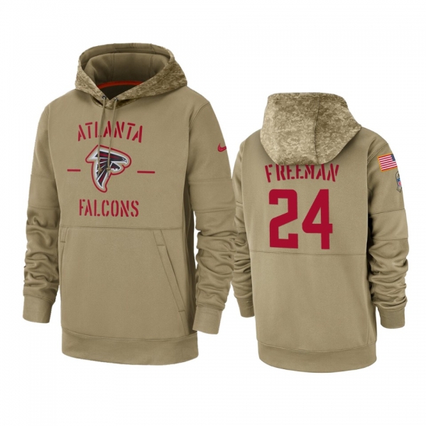 Atlanta Falcons Devonta Freeman Tan 2019 Salute to Service Sideline Therma Pullover Hoodie