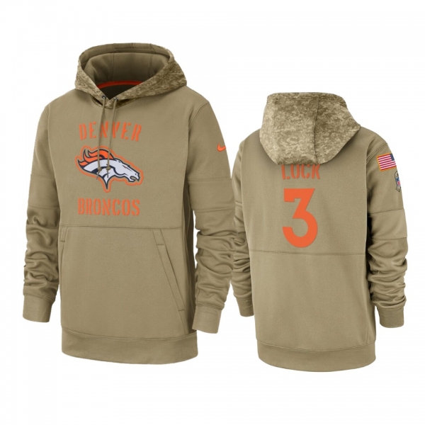 Denver Broncos Drew Lock Tan 2019 Salute to Service Sideline Therma Pullover Hoodie