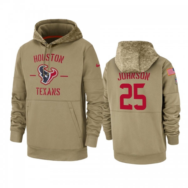 Houston Texans Duke Johnson Tan 2019 Salute to Service Sideline Therma Pullover Hoodie