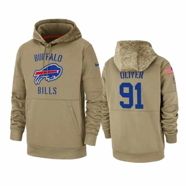 Buffalo Bills Ed Oliver Tan 2019 Salute to Service Sideline Therma Pullover Hoodie