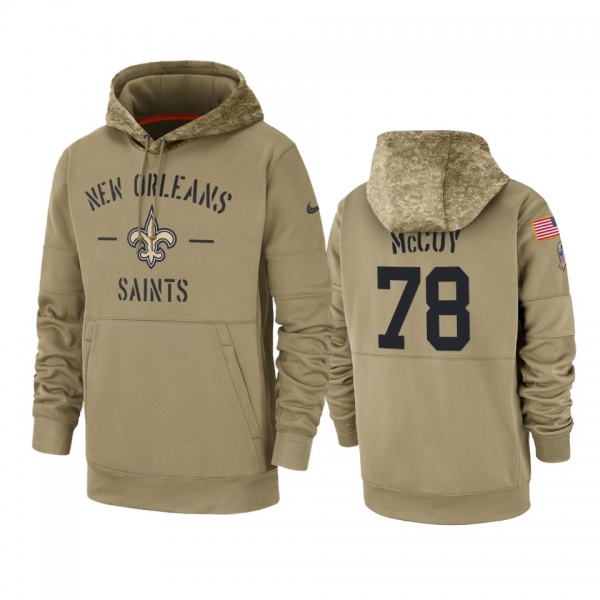 New Orleans Saints Erik McCoy Tan 2019 Salute to Service Sideline Therma Pullover Hoodie