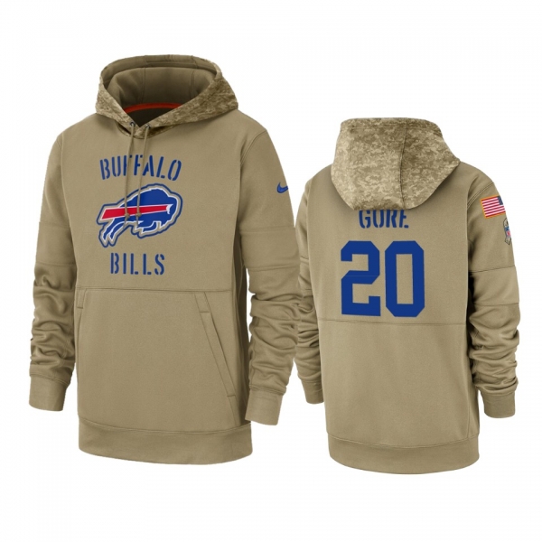 Buffalo Bills Frank Gore Tan 2019 Salute to Service Sideline Therma Pullover Hoodie