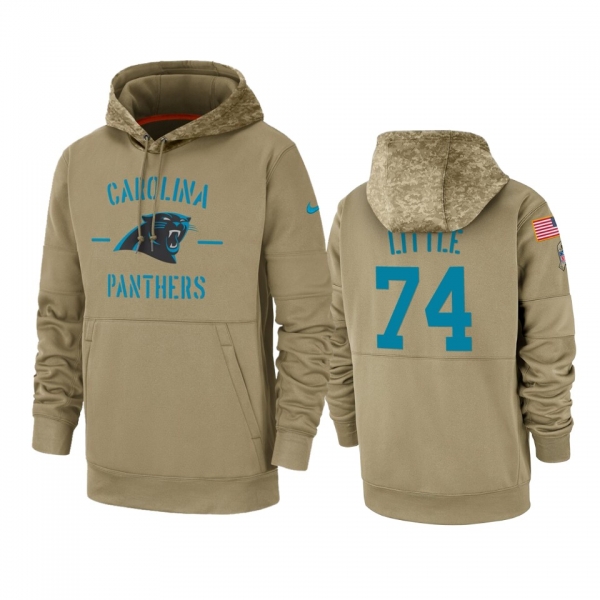 Carolina Panthers Greg Little Tan 2019 Salute to Service Sideline Therma Pullover Hoodie